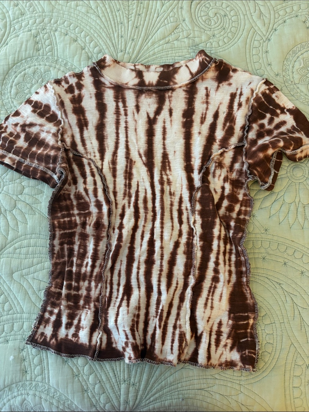 Urban Outfitters BDG Brown and Cream Ribbed Tie-Dye Short Sleeve Tee
